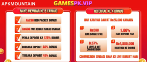 Referral bonuses in GamesPK Casino APK